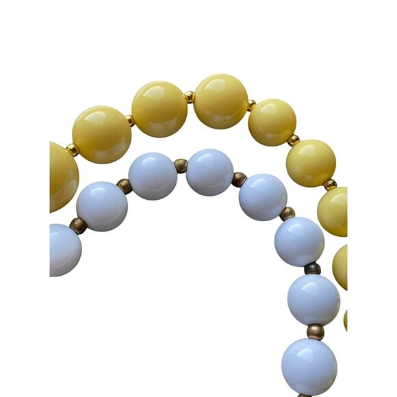 Vintage Double Strand Yellow & White Chunky Bead Statement Necklace - Picture 7 of 8